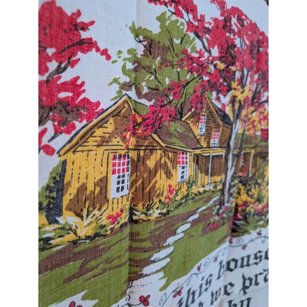 Vintage 1967 Linen Calendar Tea Towel Bless This House Wall Hanging Mid Century